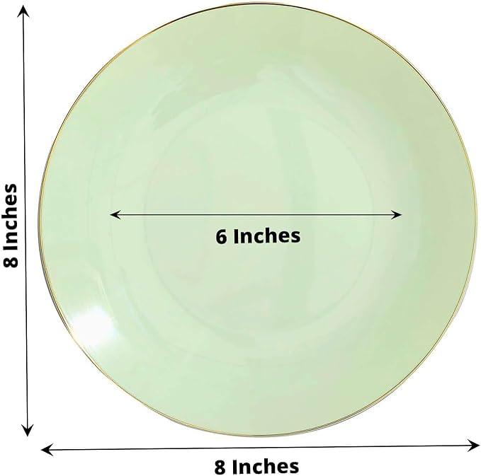 Efavormart 10 Pack | 8" Glossy Sage Green Round Plastic Dinner Plates With Gold Rim, Disposable Party Plates