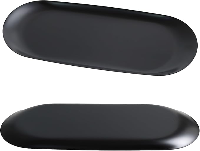 2Pcs 9x4inch Stainless Steel Decorative Trays, Oval Jewelry Dish Cosmetics Organizer, Black Serving Platter for Bathroom Vanity Dresser Storage