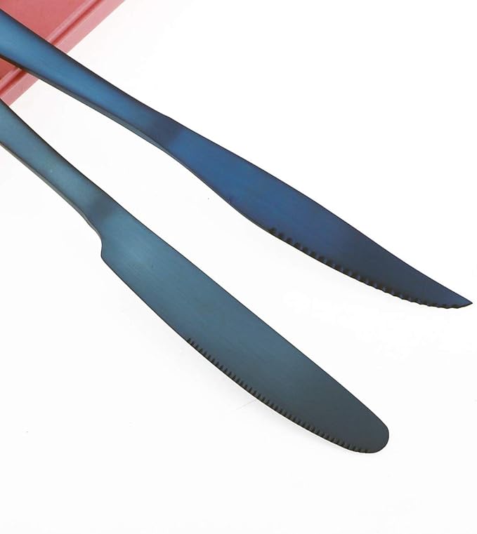 Gugrida 24-Piece Titanium Blue Plated Stainless Steel Flatware Set, Travel Cutlery Include Knife Fork Spoon Service for 4,Healthy & Eco-Friendly Silverware - Matte Elegant Modern Eating Utensils