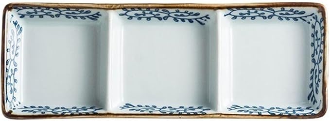 Sauce Dish Three Compartment Plate Ceramic Plate Sauce Bowl Sushi Dish Plate Multi Compartment Sauce Dish Vinegar Dish Plate Small Plate Snack Plate(B)