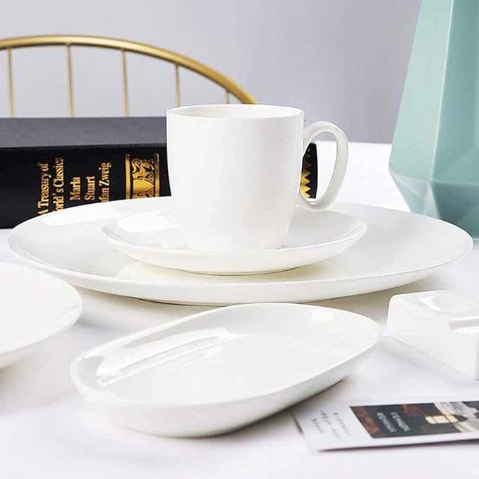 Pure White Porcelain Dinnerware Set Tableware Set Stoneware Dish Dinner Plates Dinner Set Dinner Service for1/2/4/10/16 People,80 PCS (White 8 PCS(1 Set))