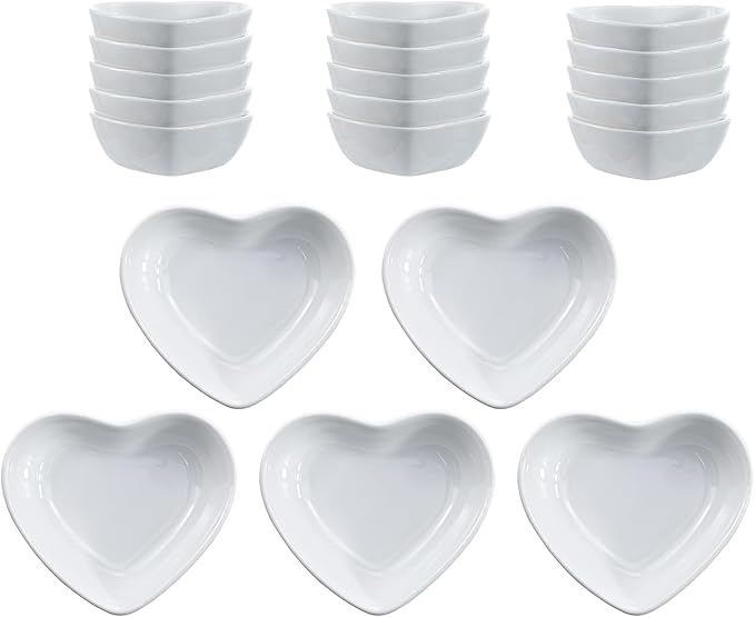 SOCOSY Heart-shaped Multipurpose Ceramic Sauce Dish Seasoning Dishes Sushi Dipping Bowl Appetizer Plates Serving Dish Saucers Bowl(Set of 20)
