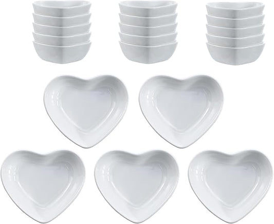 SOCOSY Heart-shaped Multipurpose Ceramic Sauce Dish Seasoning Dishes Sushi Dipping Bowl Appetizer Plates Serving Dish Saucers Bowl(Set of 20)