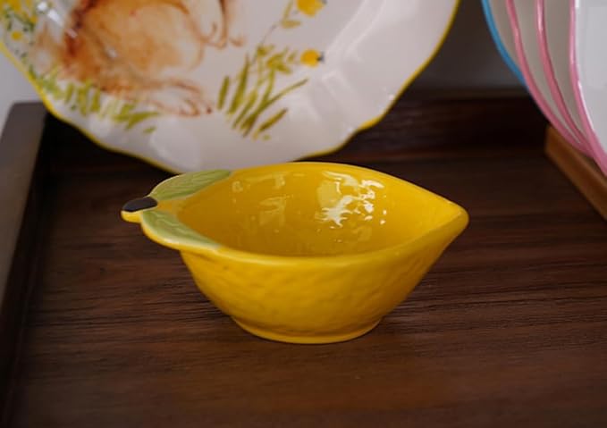 4pcs Ceramic Appetizer Plates Lemon Shape Side Dishes Seasoning Plates