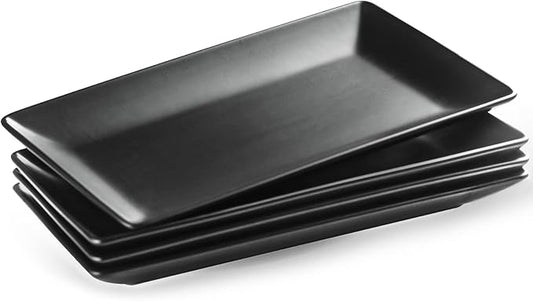 YHOSSEUN Ceramic Serving Platters Set of 4, Rectangular Serving Platters and Trays for Food, Sushi, 9.8 In Serving Dishes for Entertaining, Matte Black Serving Plate Halloween Table Decor