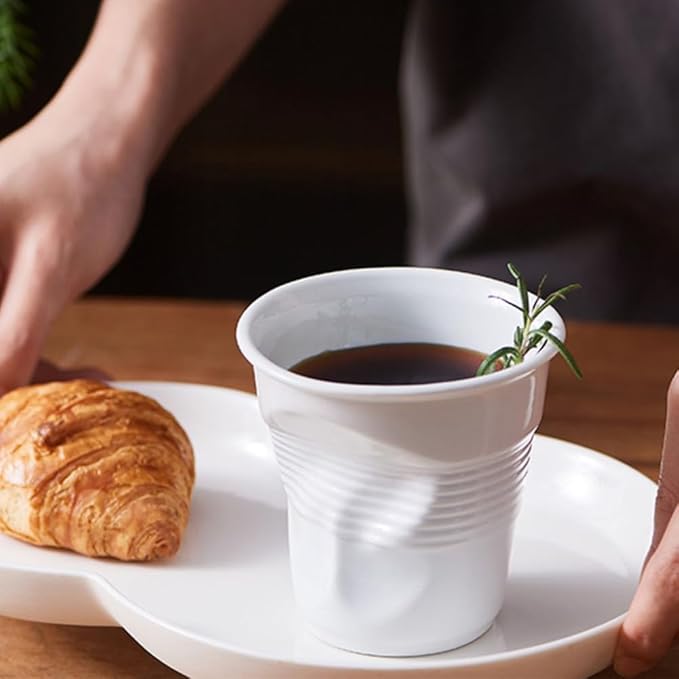 Vitbunana Hand-kneaded Ceramic Coffee Mug, Creative Irregular Coffee Cup, Italian Pleated Ceramic cups, Can be Used for Tea, Latte, Milk, Juice and Other Drinks (White)