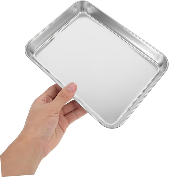 3-Piece Stainless Steel Serving Tray Set Rectangular Baking Cooling Grilling Plates for Home Use Sturdy Food Storage Trays for Fruits and Snacks