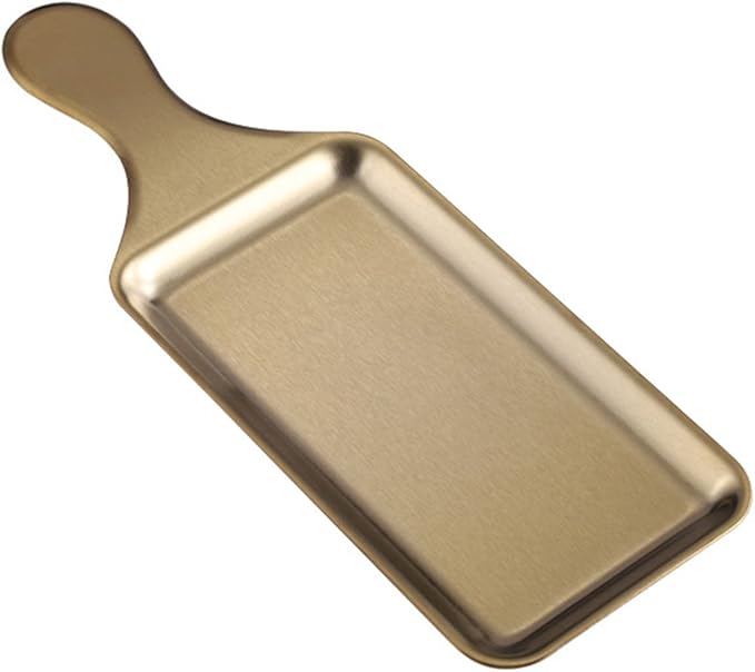 Stainless Steel Serving Plate with Handle - Rectangular Sushi Serving Tray for Western Cuisine, Steaks, Snacks Decorative Tray,Gold,Small