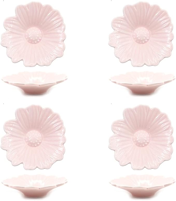 Appetizer Bowls Sauce Dish Ceramic Flower Shaped Sauce Dish Sushi Dipping Bowl Appetizer Plates Porcelain Serving Dish Condiment Dishes Set of 4(Little Daisy) Salad Bowls (Color : Pink)