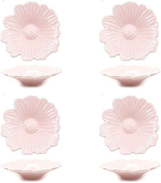 Appetizer Bowls Sauce Dish Ceramic Flower Shaped Sauce Dish Sushi Dipping Bowl Appetizer Plates Porcelain Serving Dish Condiment Dishes Set of 4(Little Daisy) Salad Bowls (Color : Pink)