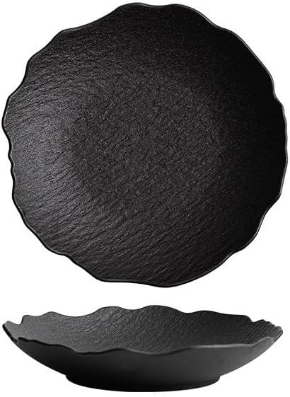 Kitchen Plates 9-inch Black And White Ceramic Household Japanese Soup Bowl Dinner Plate, Appetizer Dessert Serving Tableware Suitable For Kitchen Hotel Restaurant Restaurant Plates(B,9 in)