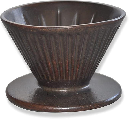 Pottery Pour Over Coffee Maker, Ceramic Cone Filter Hand Drip Coffee Dripper, Reusable Stoneware Pourover Coffee Brewer, Size 02 (Rustic Chocolate Brown)