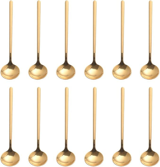 12 PCS Gold Coffee Spoons, 18/8 Stainless Steel Espresso Spoon, 5.2 Inches Vogue Mini Tea Spoons, Cappuccino Stirring Spoon for Dessert, Ice Cream, Frosted Handle, Sweejar (Gold)