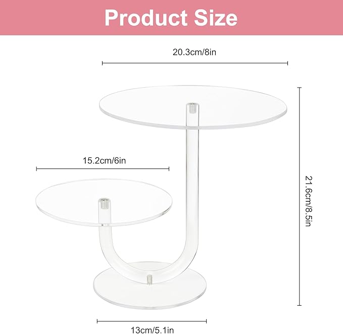 2 Tier Cake Stand Acrylic Cupcake Holder - Premium Dessert Display Stands for Dessert Table - Clear Cupcake and Cake Stand Combo for Weddings, Parties, Events, Decorations - Diameter 6" and 8"