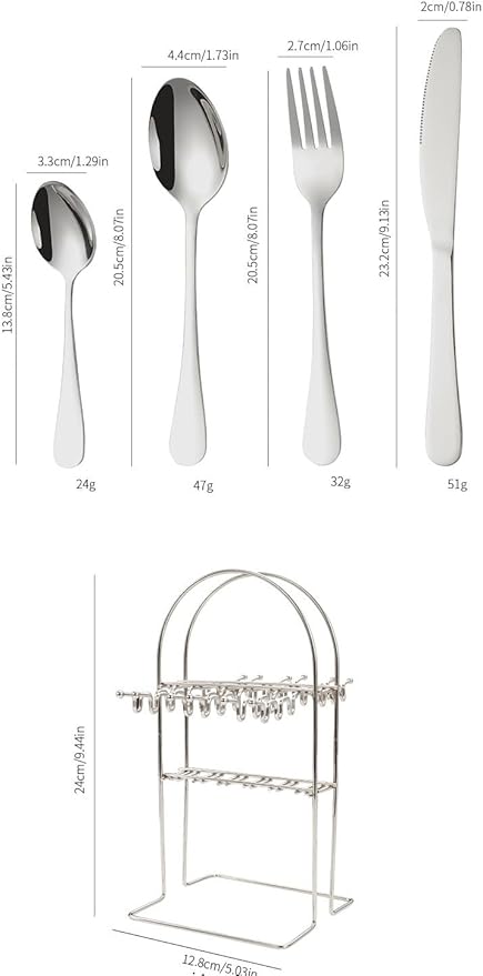 Stainless Steel Flatware Serving Set,Home Kitchen Eating Tableware Set,Dishwasher Safe,for Home Kitchen Restaurant Hote 24-Piece Stainless Steel Storage Rack Cutlery Set Hotel Cutlery Knife, Fork and