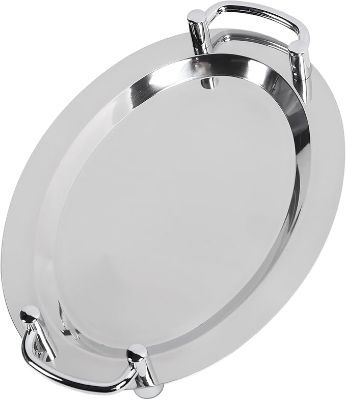 Stainless Steel Serving Tray,Mirrored Silver Tray Bright Mirror Finish Serving Tray with Handle for Hotel Restaurant Banquet Wedding - Elegant and Durable Platter (Egg Shape (Length 18.11in))