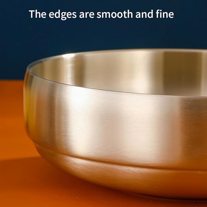 SANQIAHOME 47oz/8.3" Quality Stainless Steel Salad Bowl 2pcs/set – Double-walled Anti-scald, Dishwasher Safe, Large Serving Bowl for Family & Parties Golden, large-capacity soup bowl