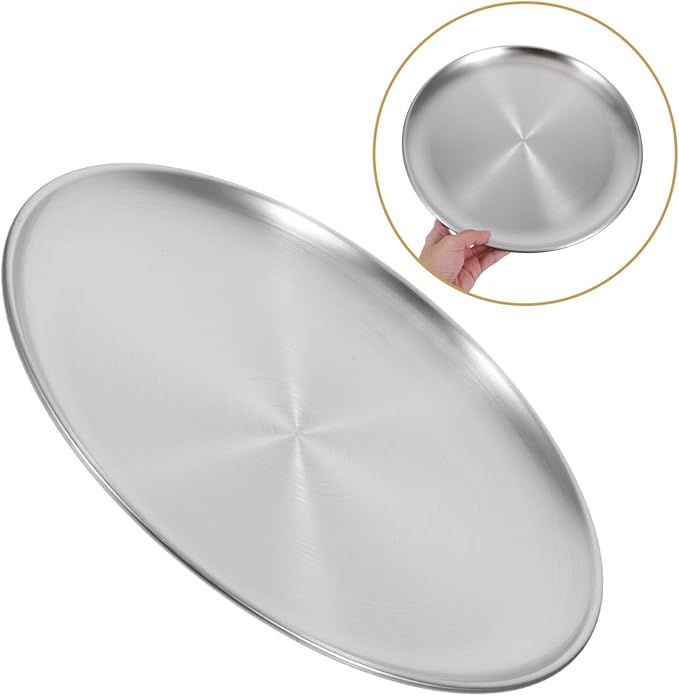 PRETYZOOM Stainless Steel Large Round Serving Tray Outdoor Food Serving for Grill Fruit Cake Plate Kitchen Supplies