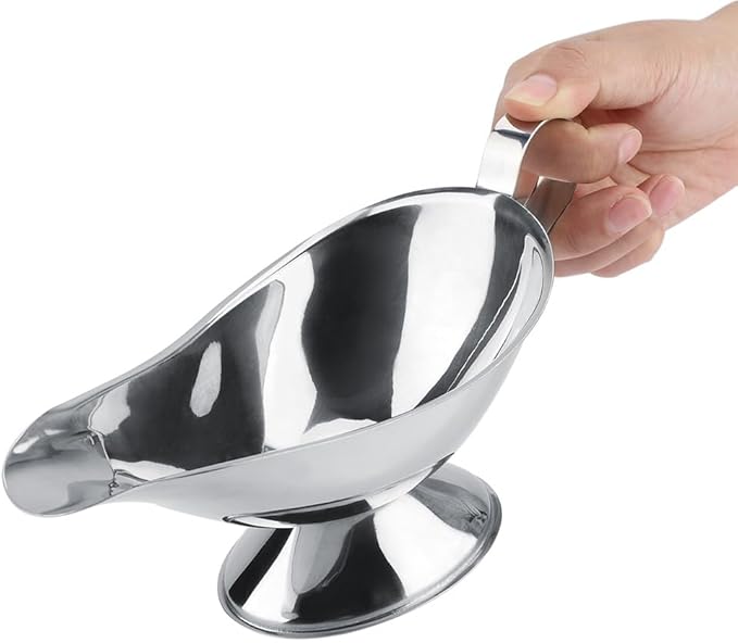 Gravy Boat, Mini Sauce Jug Stainless Steel Gravy Boat with Handle Sauce Cup with Dripless Lip Spout for Gravy Sauces Salad Dressings Cream(10oz)