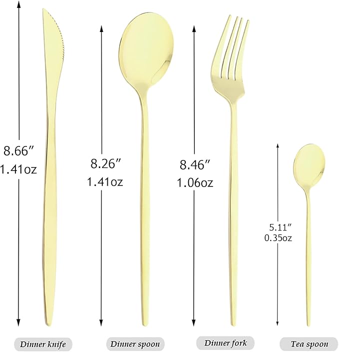 24-Piece Mirror Champagne Gold Flatware, 18/0 Stainless Steel Dinnerware Set Include Knife Fork Spoon Teaspoon Cutlery Set For Home Restaurant Party Service For 6, Dishwasher Safe