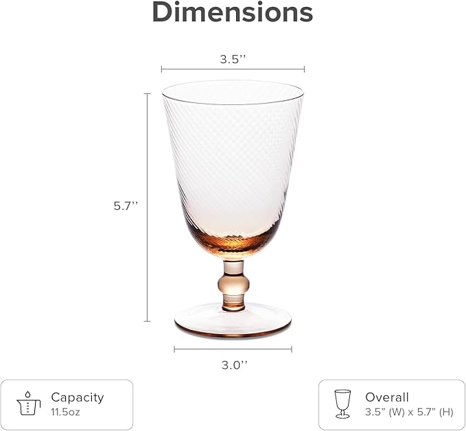 mopio Zest Fluted Goblet Set of 4, 11.5 oz, Dishwasher Safe, Trendy Party and Home Bar Stemware for Cocktails and Wine, Perfect Drinkware Gift in Eco-Friendly Packaging, Soda-Lime Glass (Peach)