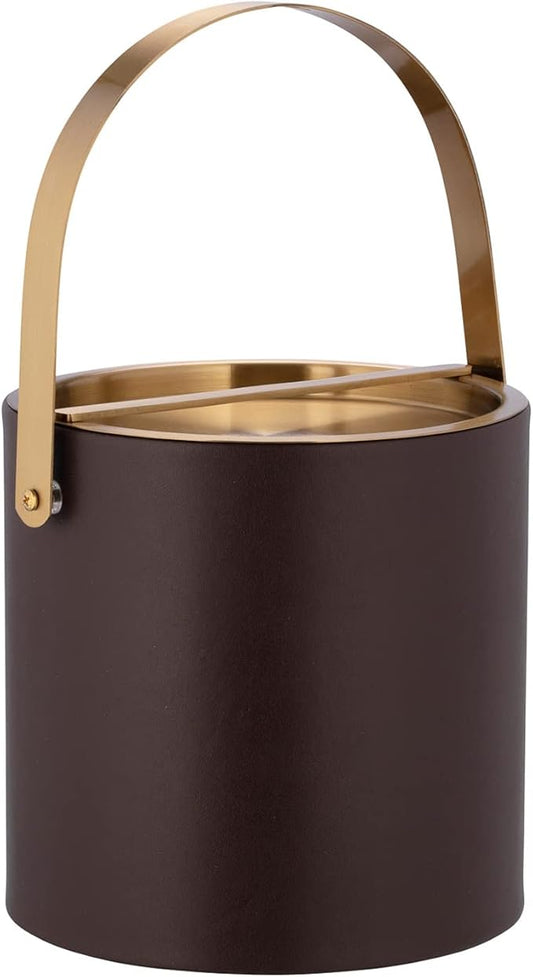 Kraftware SANTA BARBARA 3qt Ice Bucket with Brushed Gold Arch Handle & Bridge Cover: Chocolate Brown