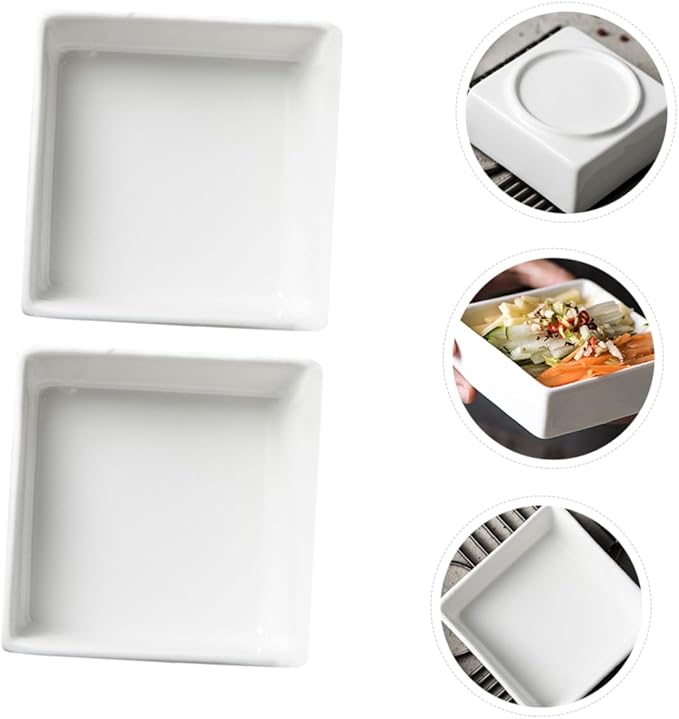 2Pcs Mini Ceramic Square Sauce Dishes Practical Appetizer Plates for Condiments High Thermal Stability Non Slip Base for Home Restaurant and Hotel Use