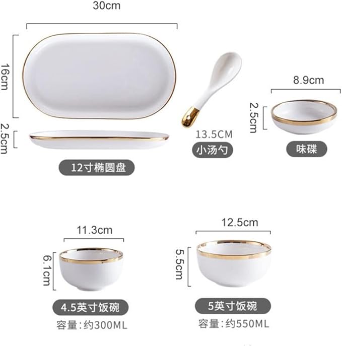 Nordic Style Gold Inlay Bright White Porcelain Dinner Sets Ceramic Bowl Dish Plates Set Porcelain Dinnerware for Household Hotel