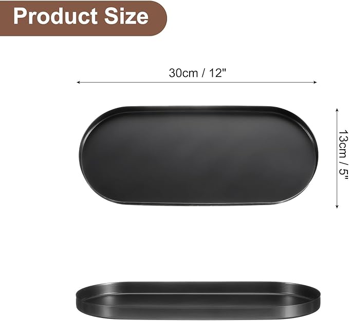 uxcell Rectangle Serving Trays, 5 x 12inch Metal Serving Platter Board Bathroom Tray for Coffee Party Home Decor Cheese Dish Cake Dessert, Black