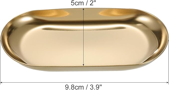 uxcell 4pcs Stainless Steel Decorative Tray, 3.9" Oval Serving Tray Metal Decorative Plate for Perfume Jewelry Cosmetic Bathroom Organizer, Rose Gold