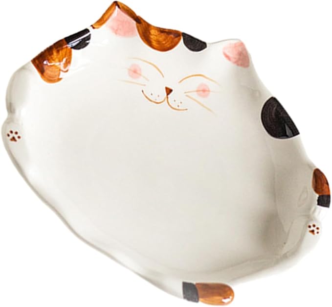 LIFKOME Cat Shaped Ceramic Plate for Snacks Fruits and Salads Adorable Cartoon Cat-themed Dinner Dish for Appetizers and Desserts
