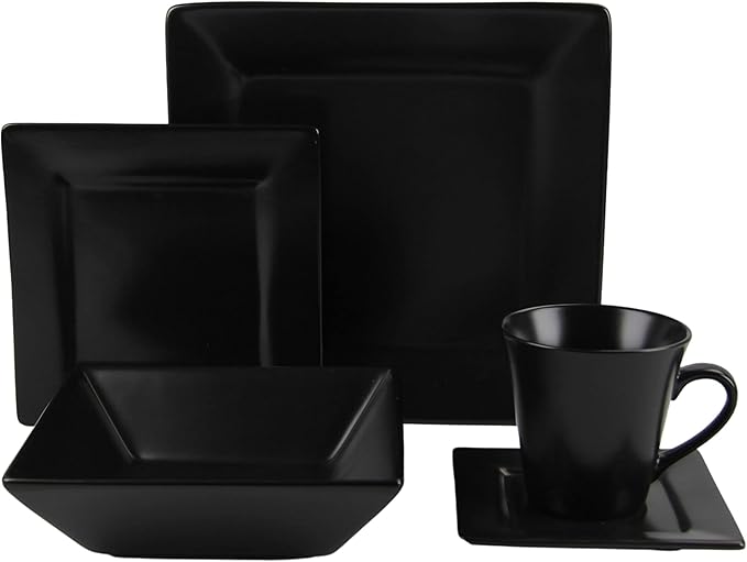 10 Strawberry Street Nova Square 30 pc Dinnerware Set, Matte Black