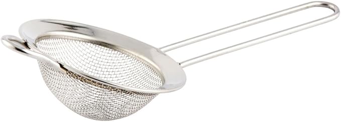 Restaurantware Met Lux 7.6 Inch Mesh Strainer 1 Corrosion-Resistant Mesh Seive - Ergonomic Handle Built-In Hook Stainless Steel Quinoa Strainer For Separating Seeds And Dusting Powdered Sugar