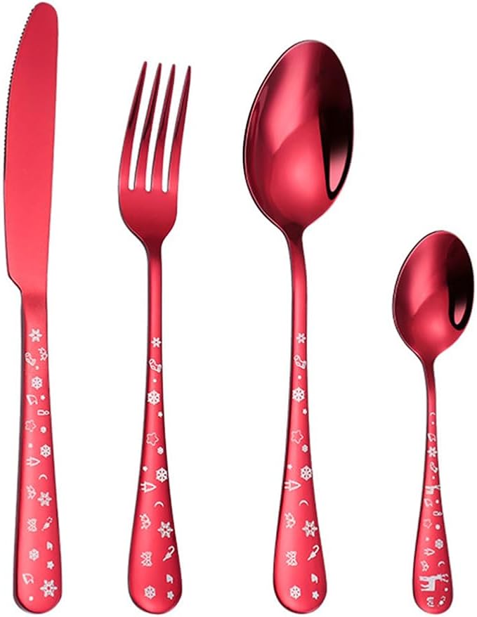 Hemoton 4Pcs Forks and Spoons Silverware Set Stainless Steel Christmas Utensils Heavy Duty Christmas Silverware Cutlery Set Includes Fork Spoon Knife