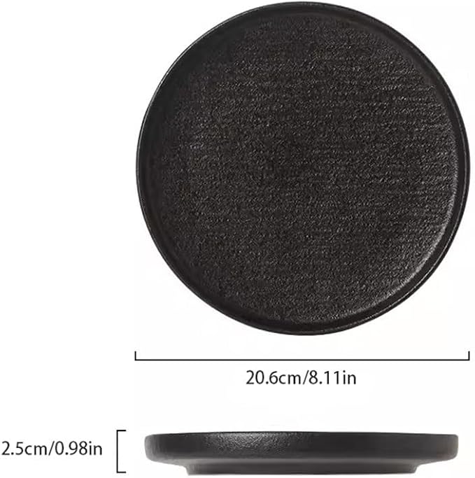 FEELIN Modern Large Dinner Plates Black Quicksand Steak Dinner Plate Frosted Western Dinner Plate Ceramic Pasta Plate Light Luxury Dish Plate Home Plate Stackable Dinner Plates(Color:B,Size:Small)