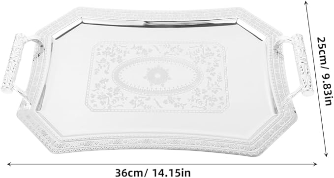 Milisten Binaural Tray Bread Plate Tray Stainless Steel Serving Plate Vintage European Style Metal Dessert Platter for Coffee Tea Cake Spaghetti Wedding Home Kitchen Restaurant, Antique Silver