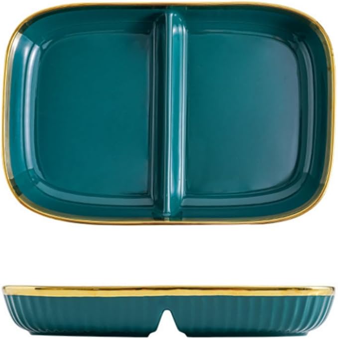 Porcelain Healthy Eating Plate, Ceramic 2 Compartment Divided Plates, Portion Control Plates for Adults Weight Loss, Length: 23.8cm/9.37 inch