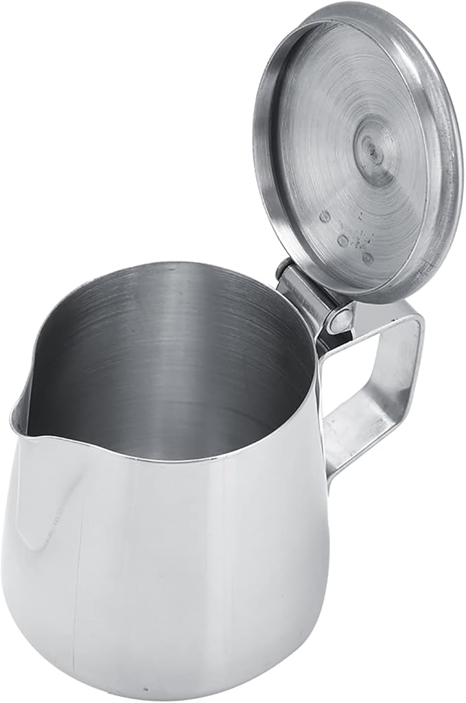 Milk Frothing Pitcher, Stainless Steel Milk Frother Cup with Lid Small Creamer Pitcher Latte Coffee Art Barista Milk Jug Cup Espresso Accessories (350ml)