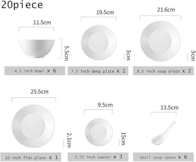 White Porcelain Dinnerware Set,Ceramic Plates and Bowls Sets,Vintage Round Dishes Set Dinner Plates for Kitchen/Dining,Service for 6