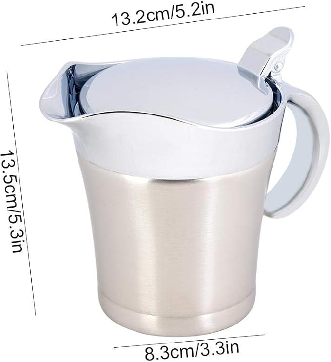 450ml/15oz Gravy Boat, Stainless Steel Double Wall Insulated Thermal Sauce Gravy Jug with Cover, Gravy Boat for Gravy Salad Custard Cream Sauce and so on