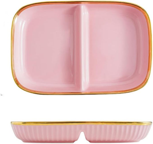 Porcelain Healthy Eating Plate, Ceramic 2 Compartment Divided Plates, Portion Control Plates for Adults Weight Loss, Length: 23.8cm/9.37 inch