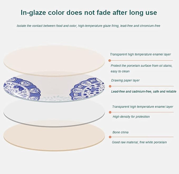 Creativity Ceramic Dinner Plate Sets, 58 Piece Dinnerware Set Service for 6-8, Blue and White Pattern Bone China Bowls and Dish Set
