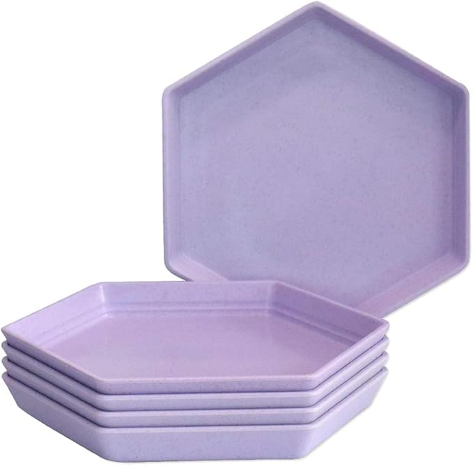 5 Pack Premium Dessert plate, 6.7 x 5.9 Reusable Appetizer Plates, Unbreakable Small Dessert Saucer, Colorful Snack Tableware Set for Fruit, Candy, Side Dishes (Hexagon) (15cm 5Purple)
