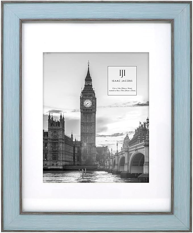 Isaac Jacobs 11x14 (Matted 8x10) Blue w/Brown (Vertical & Horizontal) Double Border Picture Frame, Wall-Mountable, Made for Photo Gallery and Wall Art, Home or Office (11x14, Blue W/Brown)
