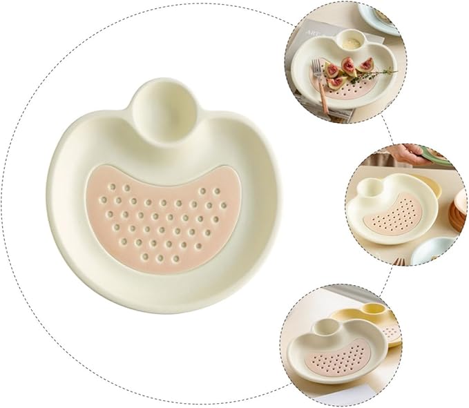 GLEAVI Ceramic Drain Tray Dipping Sauce Plate Sushi Plates and Soy Sauce Bowls Food Serving Tray