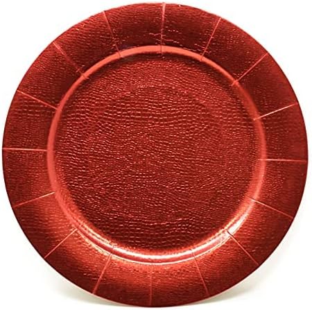 24 Disposable Red Round Charger Plates 13" Christmas Dinner Serving Tray Heavy Duty Reusable Paper Cardboard Platters for Table Setting Place Mats Cupcake Dessert Birthday Parties Weddings Food Safe