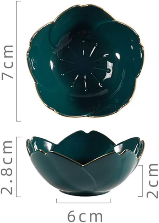 Cabilock Ceramic Seasoning Dishes Set of 2 Green Flower Shaped Dipping Bowls 2.8 Inch Small Plates for Sauces Condiments Appetizers
