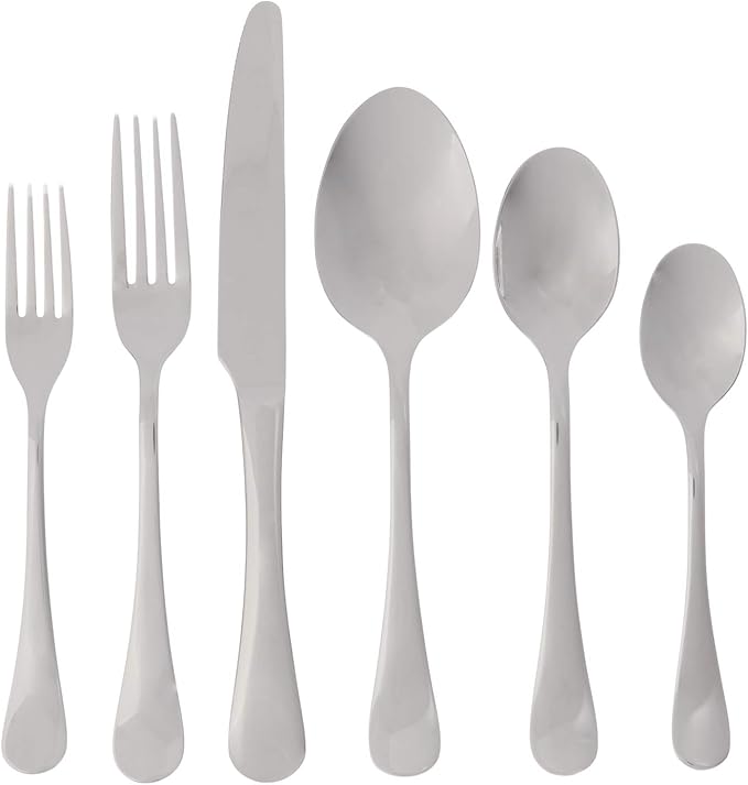 Ginkgo International Varberg 42-Piece Stainless Steel Flatware Place Setting, Service for 8 Plus 2-Piece Hostess Set
