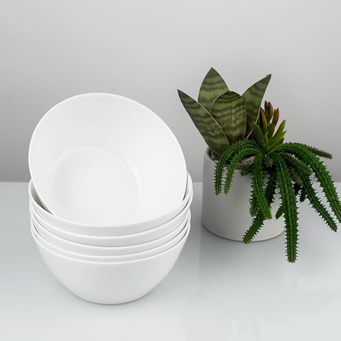 Fine Bone China Bowl, 6.8 Inches, Set of 6, Fine Glaze With Pure White Color Easy to Clean, Thin Thickness and Light Weight, Service for Salad, Rice, Soup and Pasta, Microwave and Dishwasher Safe