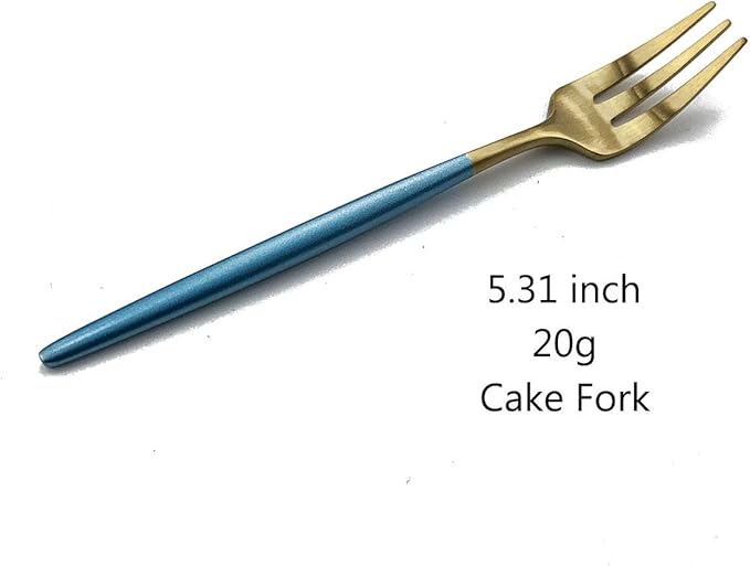 Gugrida Blue Gold Flatware Set, Royal 5 Pieces Matte Blue Handle 18/10 Stainless Steel Pie Fork Cake Fork Fruit Fork 5.31", Camping Cutlery Silverware Travel Utensils Set Tableware